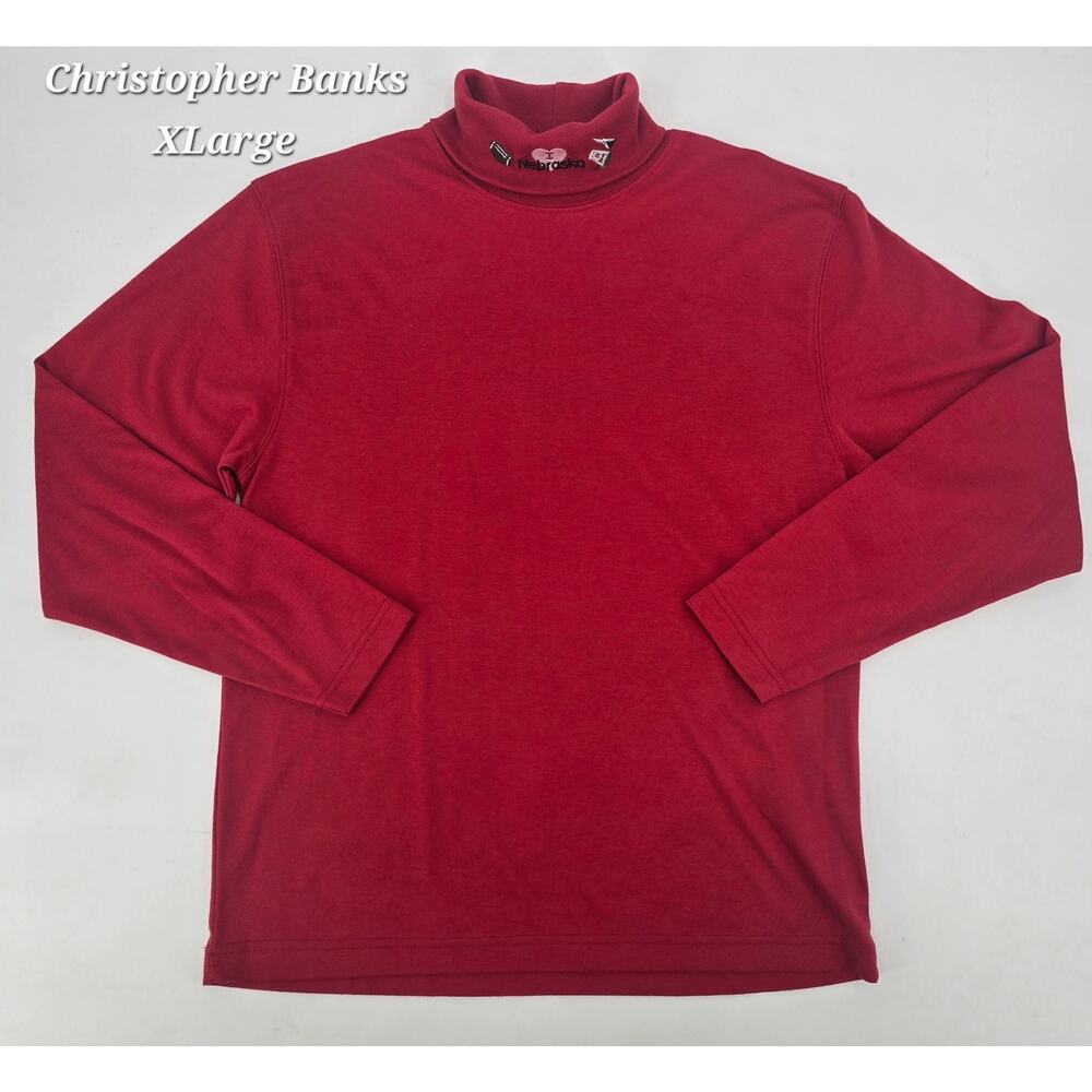 Vintage Christopher & Banks Football Nebraska Mock Neck Long‎ Sleeve Shirt XL